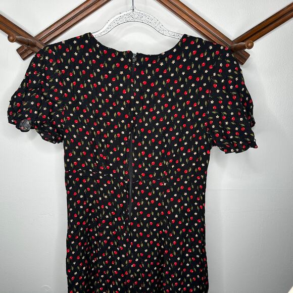 Vintage Ms Chloe Cherry Print Flutter Sleeve Dress - Picture 3 of 5